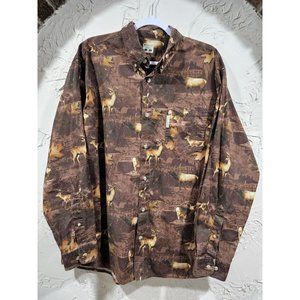 Columbia PHG Hunting Button Shirt Men's Large Brown Deer Camouflage Leaves